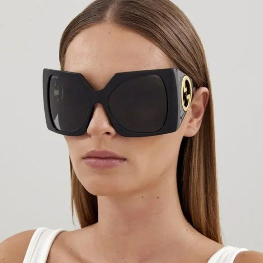 NEW Gucci GG1255S 001 Black Grey Wraparound Oversized Women Sunglasses